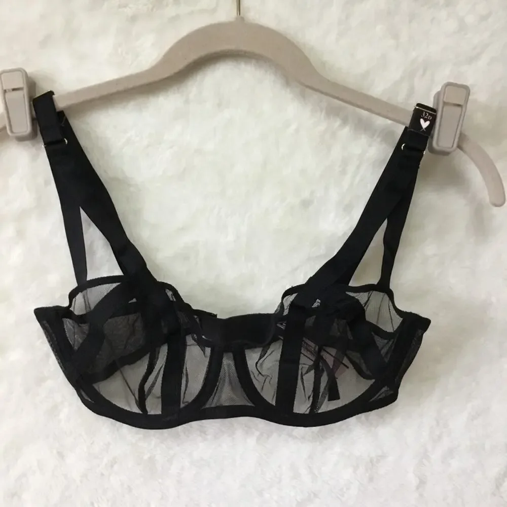 Victoria Secret Black Unlined Mesh Balconette Bra - Picture 2 of 10